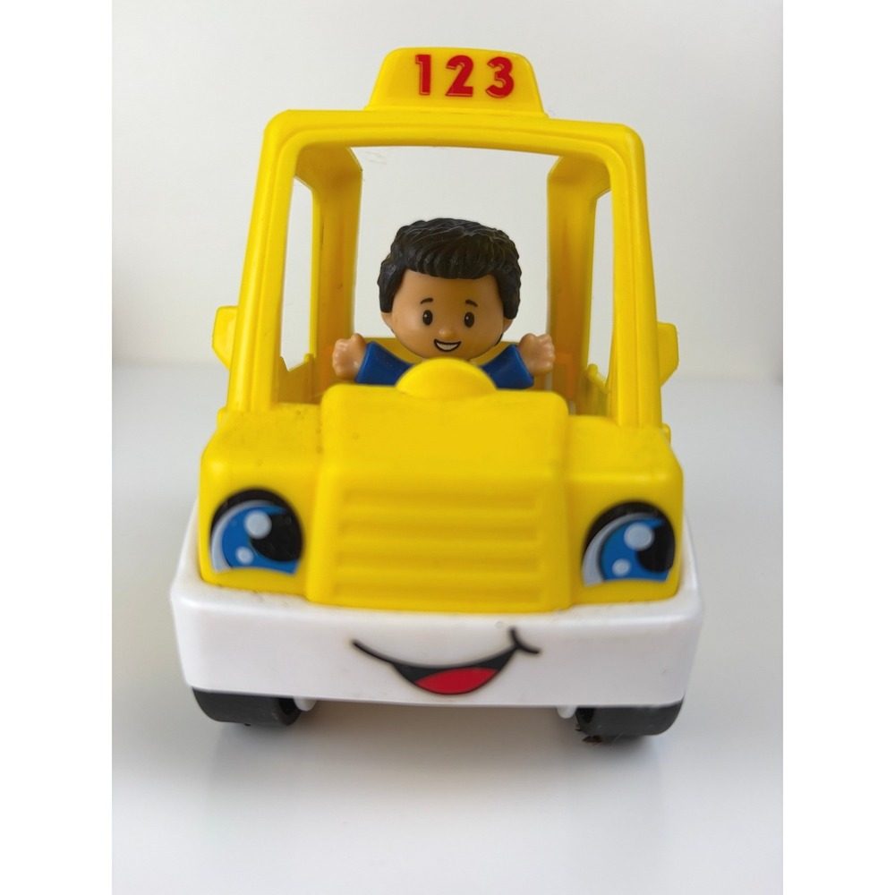 Fisher Price Little People Yellow Taxi Cab #123 w/ Driver & Suitcase Luggage Toy - Picture 2 of 5